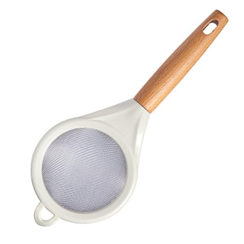 Colador de alimentos de malla fina de acero inoxidable con mango de madera Tamiz de harina de cocina profesional para hornear y cocinar en casa Diseño duradero a prueba de óxido