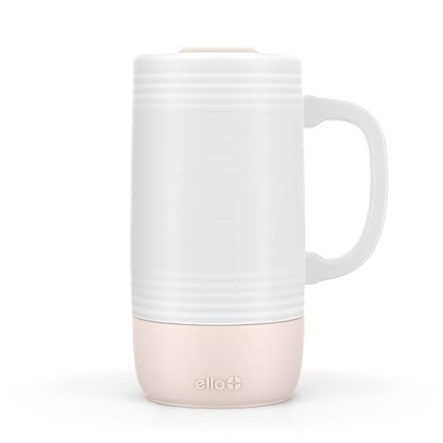 Ello Jane 18oz Ceramic Travel Mug with Handle, Splash-Resistant Slider Lid and Built-in Coaster, Perfect for Coffee and Tea, BPA Free, Dishwasher Safe, Gift for Him Her Mother's Day Birthday, Sandbar