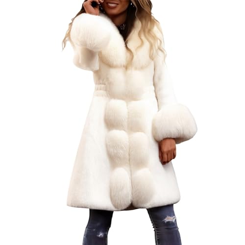 Vhersily 2026 Damen Winter Plüsch Mantel Lang Elegant Verdickt Warm Winddicht Casual Business Klassische Bequeme Streetwear Herbst Winter Bequem Für Abendessen, Hochzeit, Weiß, M