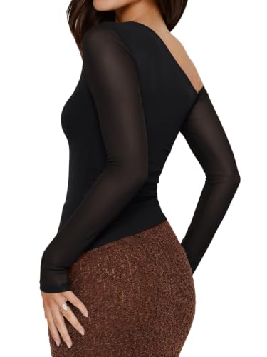 PINKMSTYLE Womens Mesh Asymmetrical Long Sleeve Off Shoulder Going Out Tops - image 6