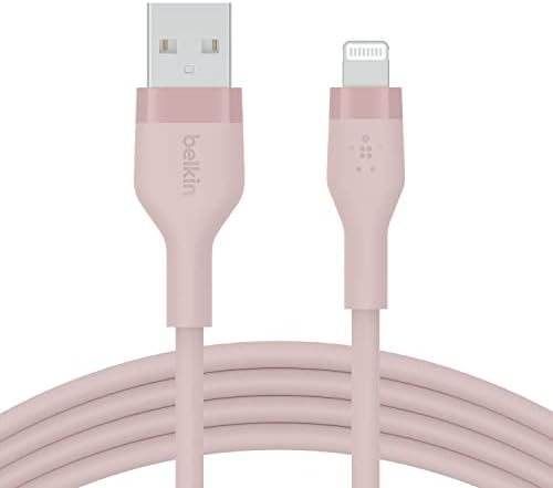 Belkin BoostCharge Flex Silicone USB Type A to Lightning Cable (3M/10FT), MFi Certified Charging Cable for iPhone 14/14 Plus, 13, 12, Pro, Max, Mini, SE, iPad and More  Black