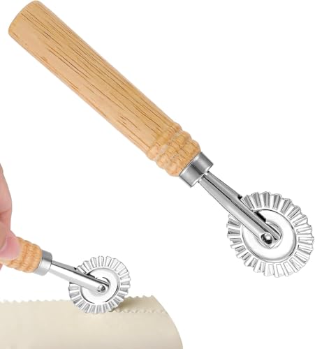 Ravioli Cutters 16 cm Stainless Steel Pasta Cutter Wheel with Ergonomic Wooden Handle for Pasta Pastry Dumpling Noodles Kitchen 360 Degree Effortless Food Cutting