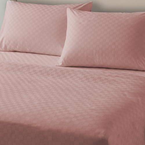 Image of Urban Space 100% Cotton 300TC Jacquard bedsheets for King Size Bed, Pure Cotton Bedsheet King Bed, Checks bedsheet King Size with 2 Pillow Covers (108 x 108 Inches, Dusty Pink Cubes)
