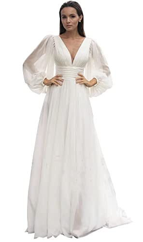 PSFVHHQI Registro de Aplicaciones de Manga Larga para Vestidos de Novia de Encaje Femenino Vestidos de Novia de Moda, Marfil 03, 32