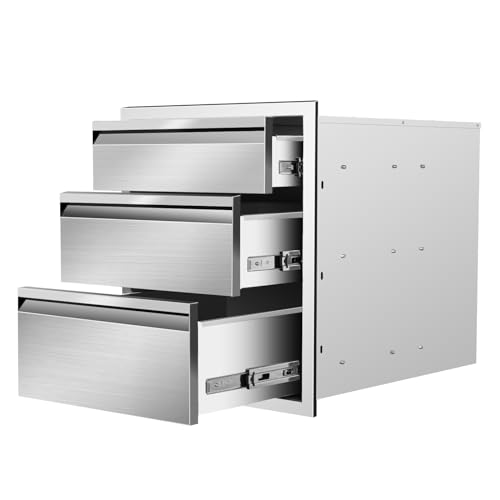 Image of Outdoor Kitchen Drawers 18 inch W x 21 inch H x 23 inch D Triple BBQ Drawers Stainless Steel Built-in Drawer for Outdoor Kitchen Island, Patio Grill Station