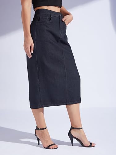 Image of Miss Chase Women's Regular High Rise Above Knee Stretchable Denim Skirt