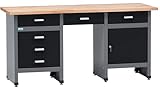 Küpper Werkbank 12579, 170 x 60 x 84 cm, 6 Schubladen, 1 Tür, 300 kg Traglast, 30 mm Massive Buchenarbeitsplatte (Schwarz)