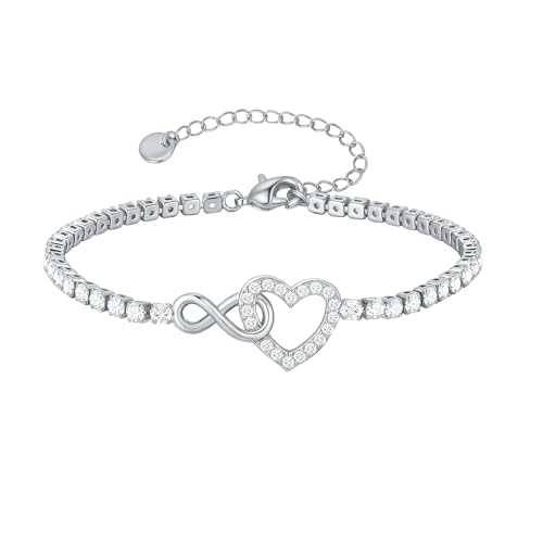 Elégant Bracelet Femme Coeur Infini - Délicat Zircon Cubique Tennis Bracelet Chaine Réglable Bijoux Mode Bracelets Amitié Amoureux Porte Bonheur Cadeau Femme Anniversaire Noel Saint-Valentin Mariage