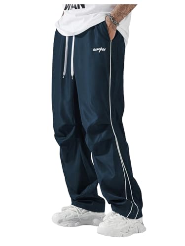 QJQ Men's Y2K Baggy Sweatpants Parachute Pants Wide Leg Vintage Track Pants Casual Streetwear Dark Blue X-Large