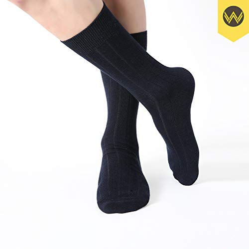 WANDER Mens Classic Dress Socks 6 Pack for Office Work Lightweight Business Men (Socks Size 13-15, D:6 Navy)