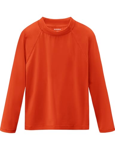 Boys Rash Guard Long Sleeve UPF 50+ Sun Protection Swim Shirt Rashguard Fishing Surf Quick Dry Cool Beach Shirtfor Youth Kids Orange Red Size 10-12