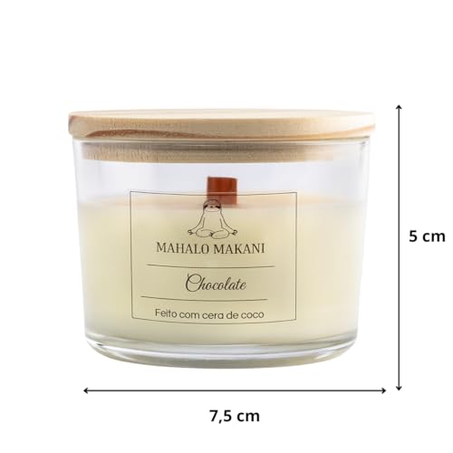 Vela Aromática Perfumada de Chocolate 100g com Pavio de Madeira – Queima Uniforme, Feita com Cera Na