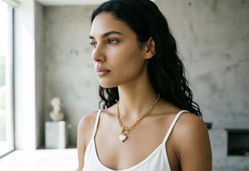 MZCXMAO Gold Chain Toggle Necklace with Crystal Heart Pendant, Statement Jewelry for Women, Bold Link Design, Elegant Chunky Style by MZCXMAO - Used condition - Image 7