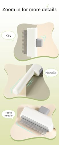 Image of Cat Shedding Comb for Long Matted Hair, Cat Flea Comb for Indoor Cats or Dogs, Release Button Self-Cleaning Pet Combs, Long & Short Stainless Steel Metal Teeth, White