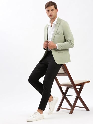 Image of SHOWOFFFF Men Solid Single Breasted Casual Blazer | Notched Lapel Full Sleeves Cotton Blazer for Mens | Slim Fit Regular Length Blazer for Men's