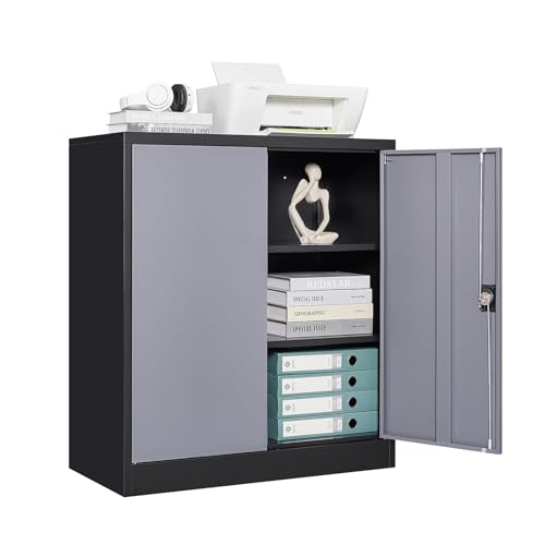 SISESOL 36 inch Metal Cabinet with Shelves,Small Garage Storage Cabinet with Lock,Gray Metal Storage Cabinets with Locking Doors,Small Steel Lockable Cabinets for Home,Office,Shop,Garage
