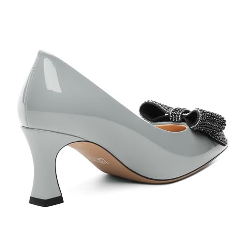 Image of Heels for Women Closed Patent Pointed Toe Bow Pumps Slip on Kitten Low Heels Wedding Party Dress Office Shoes 2.5Inch