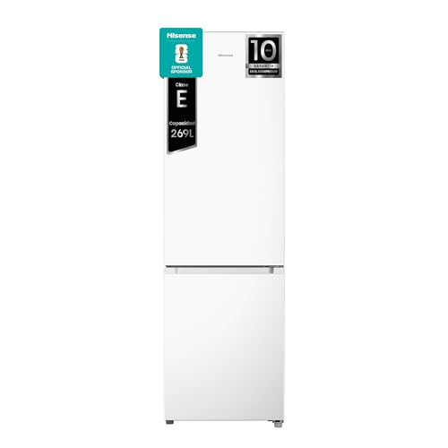 Hisense RB343D4CWE - Frigoríficos Combi, 269L, Clase E, An 55cm x Al 180cm, Apertura de Puertas 90º, Puerta Reversible, Cajón Frutas y Verduras, Iluminación Led, Balconera de Gran Capacidad, Blanco