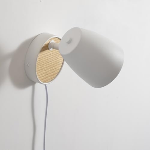 Image of Wall Sconce Plug in,White Wall Lights for Bedroom,Modern Wood Sconces Light with 180Rotation Metal Shade,e26 Wall Lamp with Switch for Living Room,Nightstand,Dining Room,Hallway,Corner,Stairway