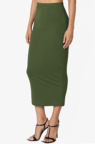 TheMogan Women's High Rise Buttery Soft Lined Mid Calf Bodycon Midi Pencil Skirt Olive S3