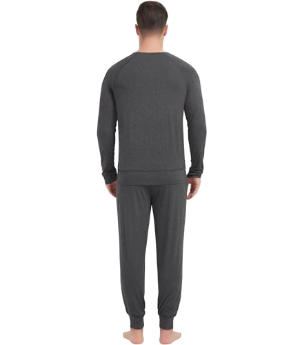 Image of NACHILA Mens Pajamas Set Long Sleeve Henley Sleepwear Top Soft Jogger Pants Pajamas Cool Pjs Set,Viscose Made from Bamboo