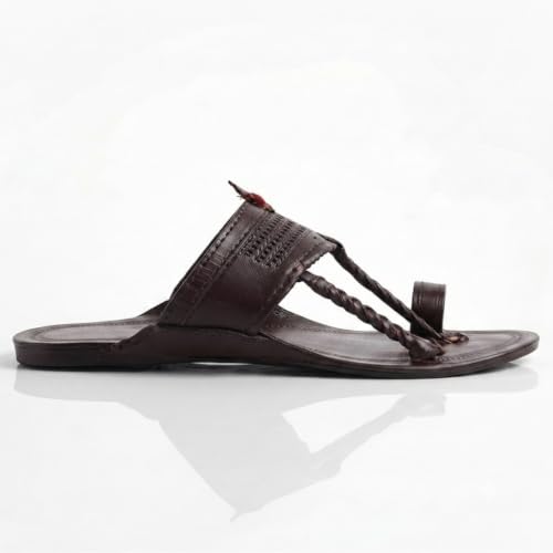 Image of Men's Luxury Handcrafted Genuine Leather Kolhapuri Slippers -B- E43 BROWN