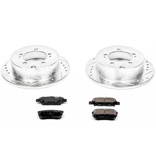 Image of PowerStop Rear Brake Kit for Mitsubishi Lancer 2004-06 | Mitsubishi Outlander 2005-06 - Drilled and Slotted Disc Rotors with Carbon-Fiber Ceramic Brake Pads Replacement, K1202