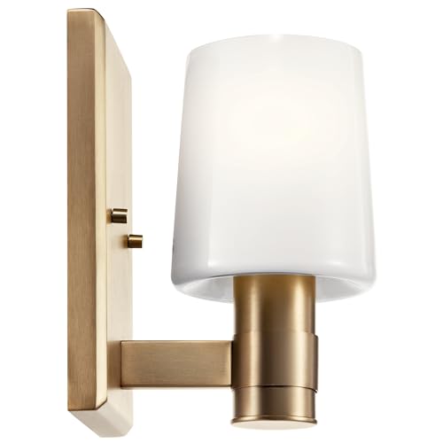 Image of Kichler Adani 1-Light Wall Sconce Modern Bathroom Vanity Light with Opal Glass in Champagne Bronze for Bathroom, Powder Room, Kitchen, Bedroom or Hallway (8.5 inch x 5 inch x 6.5 inch), 55174CPZ