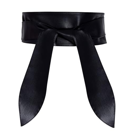 hoyuwak Women Fashion Black Dress Obi Belt Self Wrapping Waist Belt for Daily, Party
