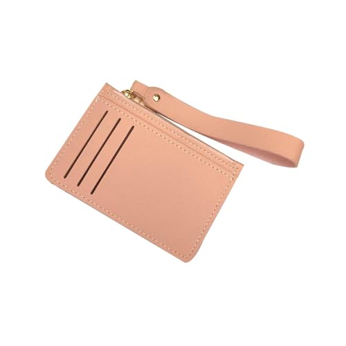 Carteira feminina fina para cartão com zíper e porta-cartões de crédito, rosa, Correntes