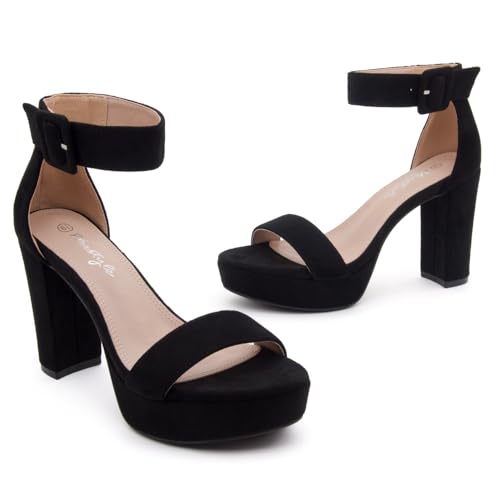 Image of Herstyle Women's Chunky Platform Heels - 4 Inch Block Heeled Sandals, Open Toe Dressy Strappy Heels with Ankle Strap for Wedding, Prom, Party & Graduation