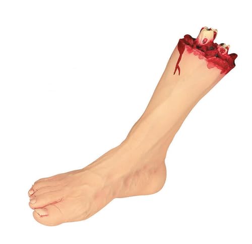 Severed Plastic Foot Halloween Decoration – 9"x11" Realistic Bloody Tabletop Prop for Haunted House, Party Decor & Spooky Scene Setters