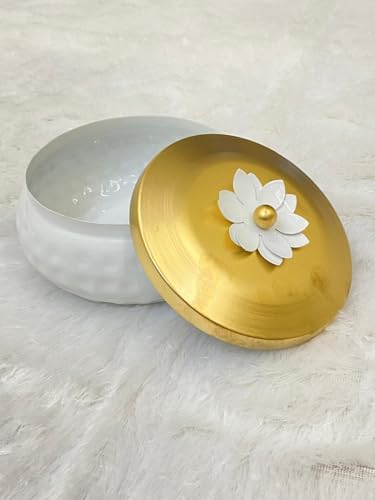 Image of Non Airtight 6 inch Hammered Metal bowl with crystal Lid - Return Gift