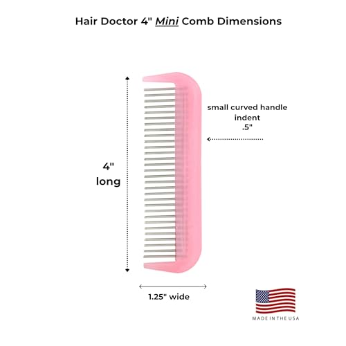 Hair Doctor 4" Mini Comb with silky smooth rotating teeth, reduces hair breakage and hair loss (Soft Pink)
