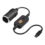 Hbxdeco 2FT USB C Male to 12V Cigarette Lighter Socket Female Converter Cable, Charger Adapter with Switching Voltage & Display 36W for Dash Cam, GPS (2 feet)