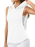 Remidoo Women's Sleeveless Hoodie Open Side Hooded Workout Tank Top Activewear Shirt White Large
