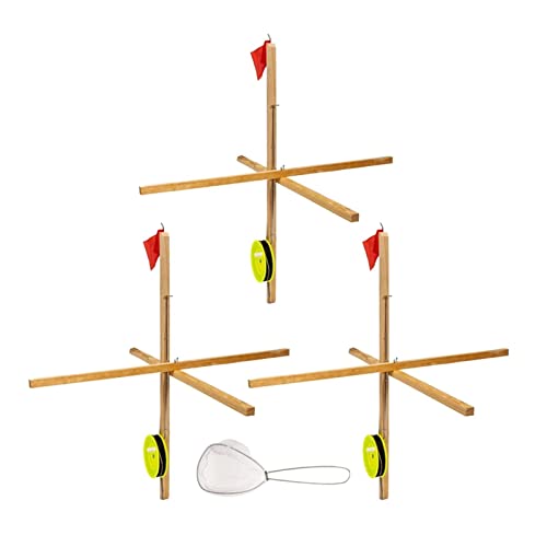 Oshhni Winter-Eisangelrute mit Löffelnetz, zusammenklappbarer Holzangelplattform, Angelrutenflagge, tragbaren…