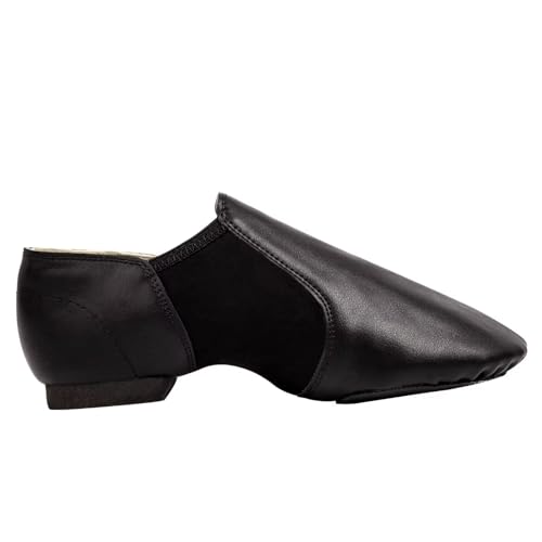 Asyuyu Jazz Shoes for Girls Slip-On Leather (Toddler/Little Kid/Big Kid) - Size 2 to 11 for Dance Class & Stage - Black/Tan Split Sole Flexible2