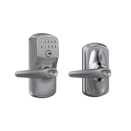 Schlage Plymouth Keypad Lock with Lever Handle, Electronic Keyless Door Entry, Auto‑Lock Enabled, Satin Chrome, FE575 PLY 626 JAZ by SCHLAGE - Used condition - CA$104.67