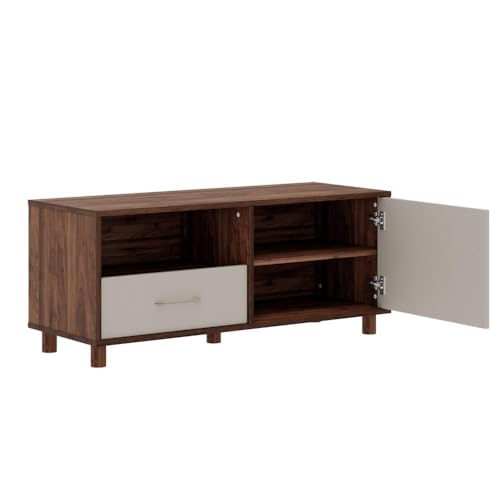Image of Wakefit TV Unit | 1 Year Warranty | TV Stand Table, TV Unit for Living Room, TV Cabinet, Cabinet Engineered Wood with Drawer & 2 Close Shelves (Allie, Columbian Walnut & Pumic Grey)