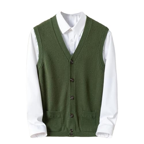 Men Spring Autumn Cashmere Middle-Aged And Young V-Neck Solid Color Knitted Vest Plus Size Cardigan Sweater Vest