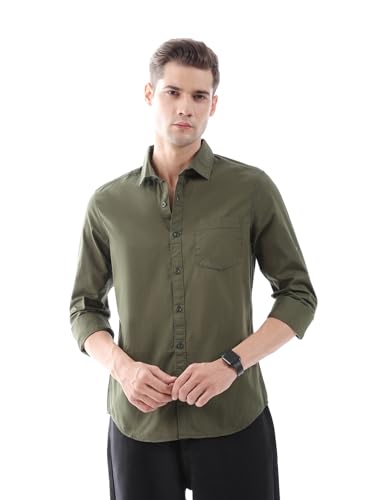 Image of The Indian Garage Co Men Slim Fit Solid Full Sleeves Cutaway Collar Casual Shirt