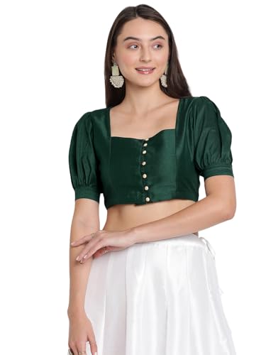 Image of studio rasa Women's Silk Blend Printed V-Neck Padded Readymade Top for Festive Party Wedding