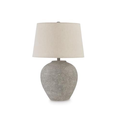 Signature Design by Ashley Dreward Table Lamp, Distressed Faux Stone Look, Textured Metal and Paper Composite Construction, for Living Room Consoles and Bedside Decor, Distressed Gray, 26" Tall