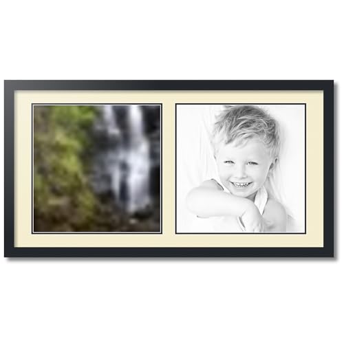 ArtToFrames Collage Photo Frame Double Mat with 2-15x15 Openings with Satin Black Frame and Oyster mat.