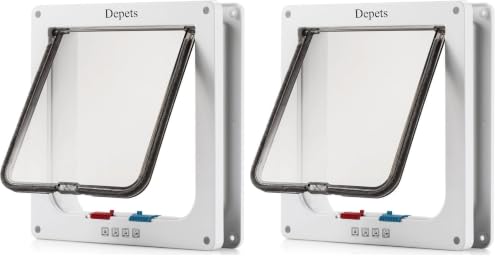 Image of Depets Large Cat Door (Outer Size 9.9 inch x 9.2 inch), 4 Way Locking Cat Flap Door for Interior Exterior Doors, Weatherproof Pet Door for Circumference < 23 inch (Pack of 2)