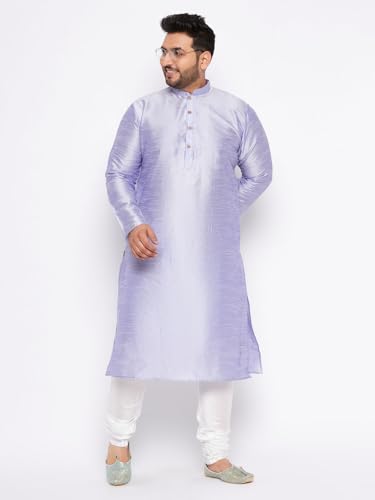 Image of Vastramay Plus Men's White Silk Blend Kurta Pyjama Set VPLUSMKWH001nPBL 44 | Independence Day