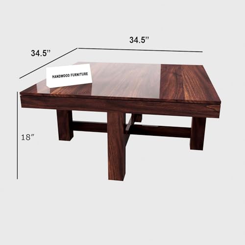 Image of Premium Sheesham Wood Coffee Table for Living Room | Wooden Coffee Table with 4 Stool | Walnut Finish with Multicolor Printed Cushions | Pre Assembled (Ready to Use)