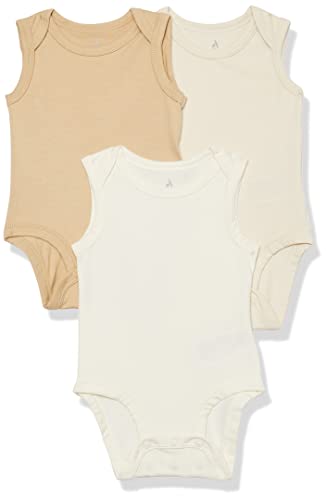 Image of Amazon Essentials Unisex Babies' Cotton Stretch Jersey Sleeveless Bodysuit (Previously Amazon Aware), Pack of 3