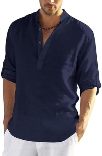Zombom Men's Solid Cotton Blend Full Sleeve Regular Fit Mandarin/Chinese Collor Short Kurta for Men